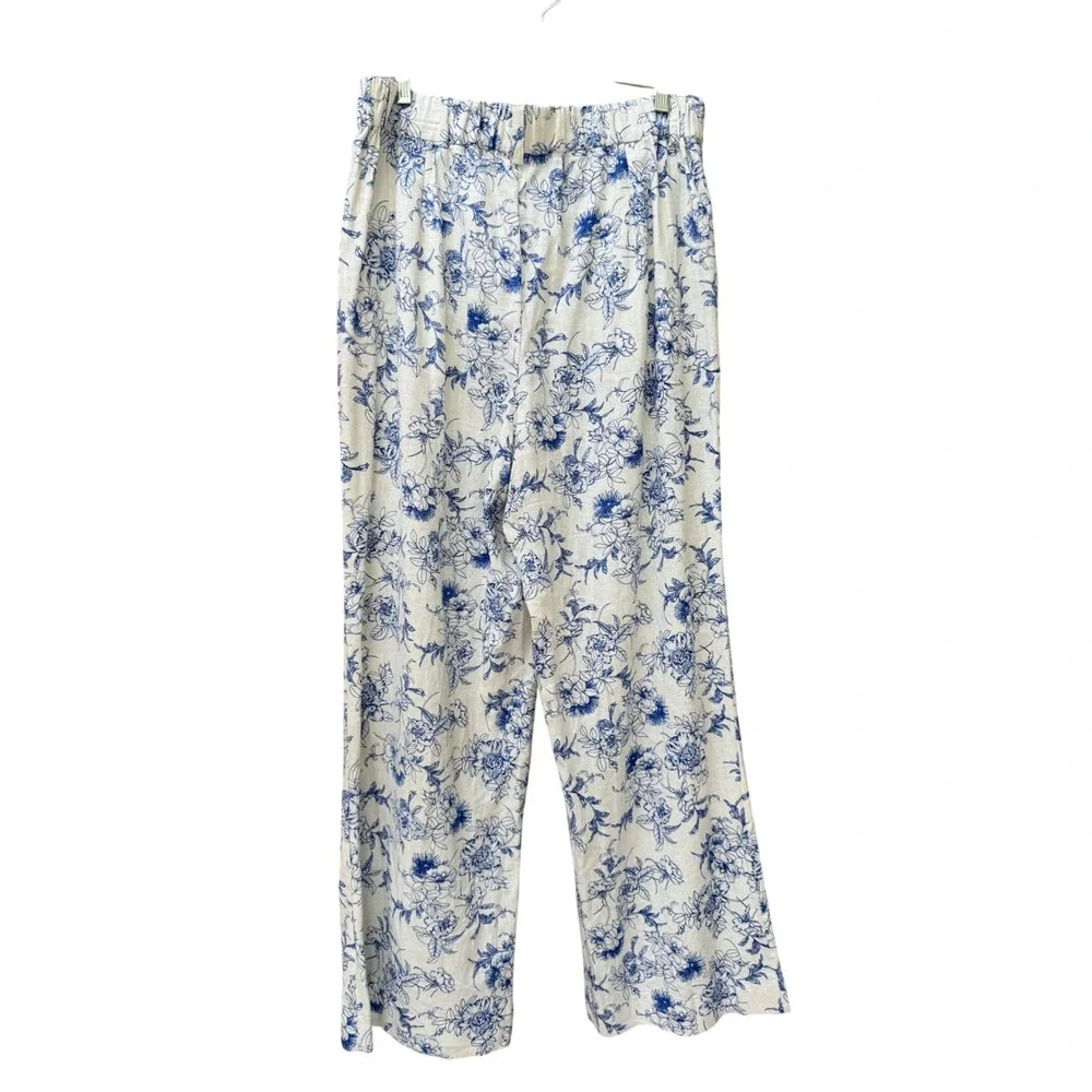 Jason Wu Floral Toile Linen Blend Halter Vest Wide Leg Pants Set Blue White 8 - Picture 9 of 14